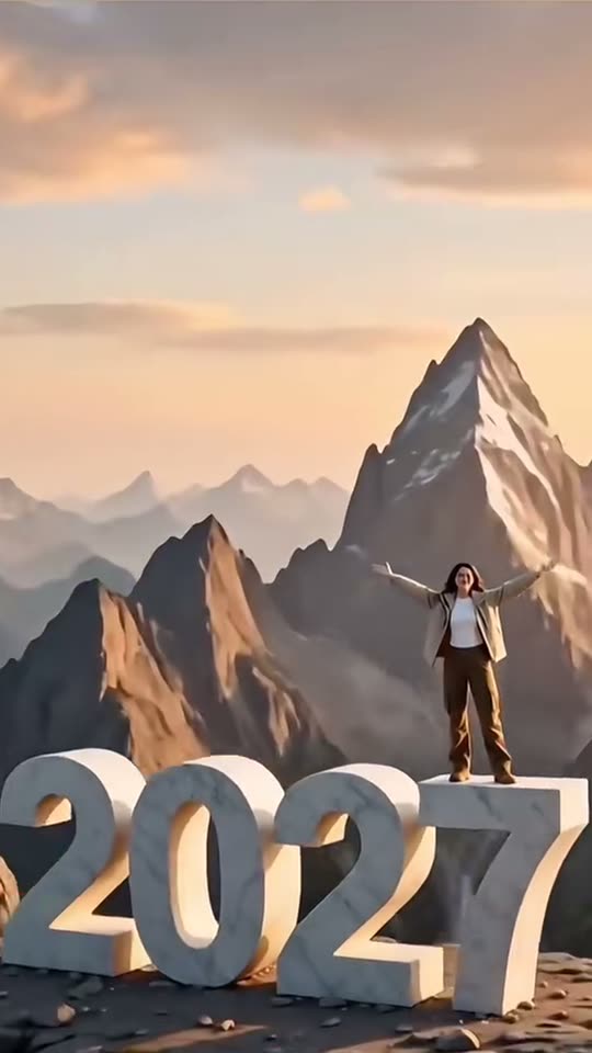 2027 New Year AI Trend: You Climb the Giant 2027 Letters — AI meme template preview