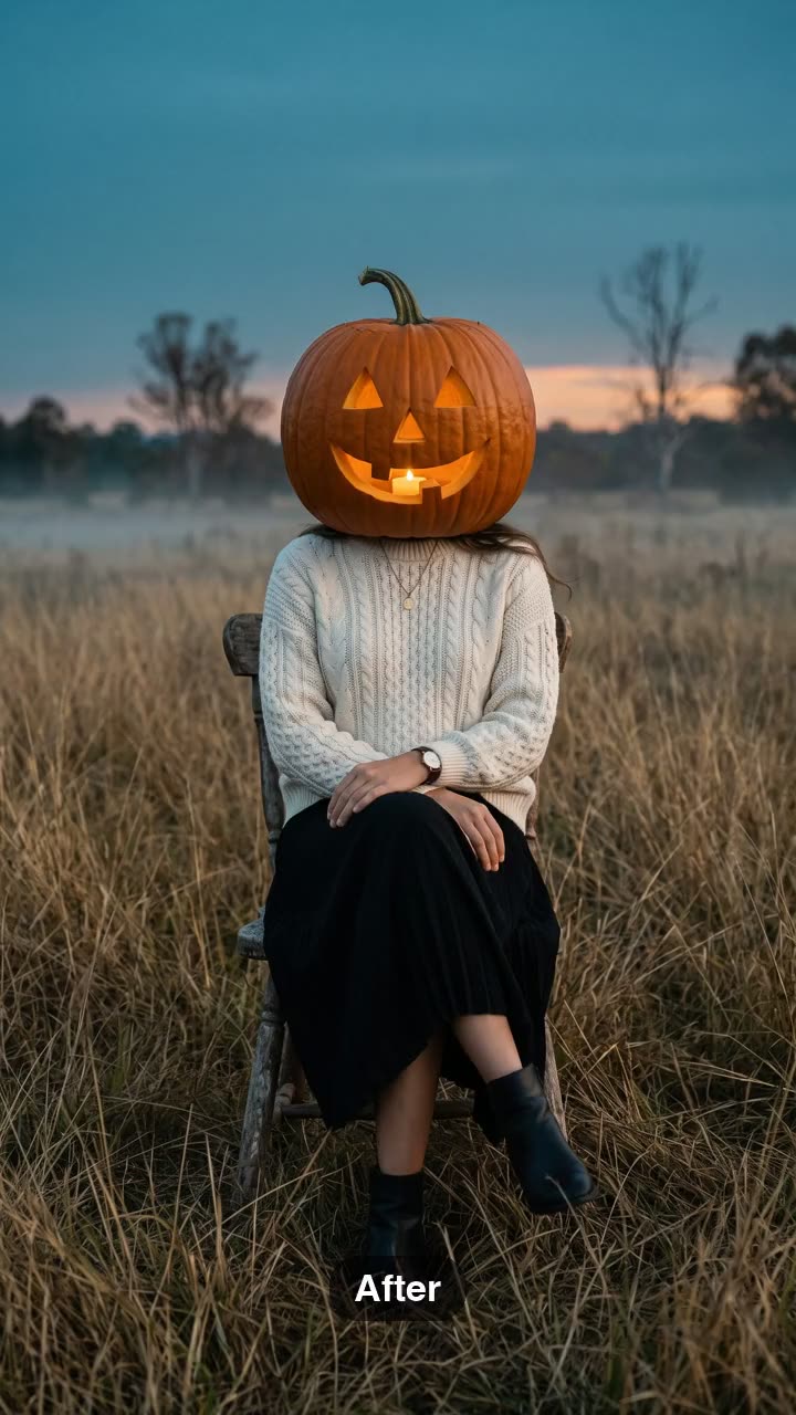 AI Pumpkin Head Photoshoot: The Halloween Trend From One Photo — AI meme template preview