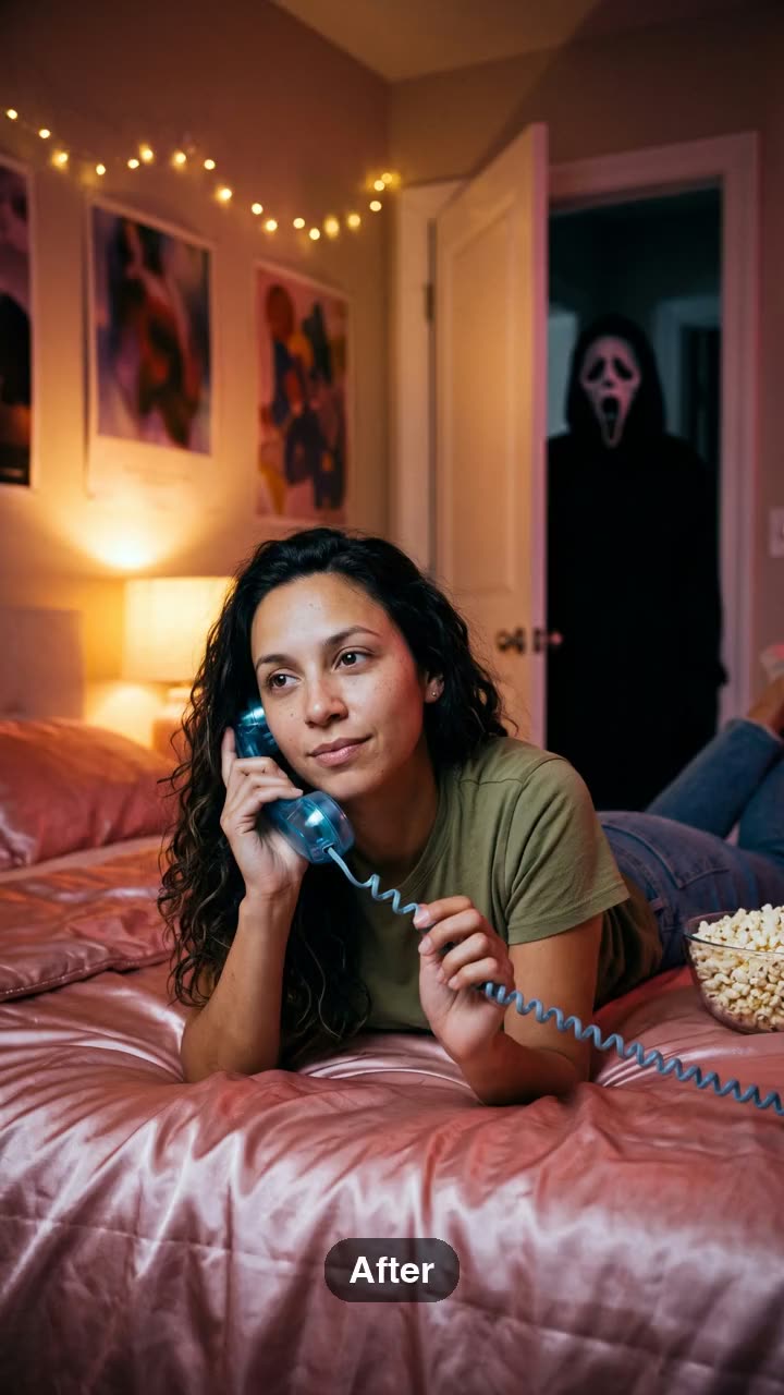 Ghostface AI Trend: Put Yourself in the 90s Horror Phone Call — AI meme template preview