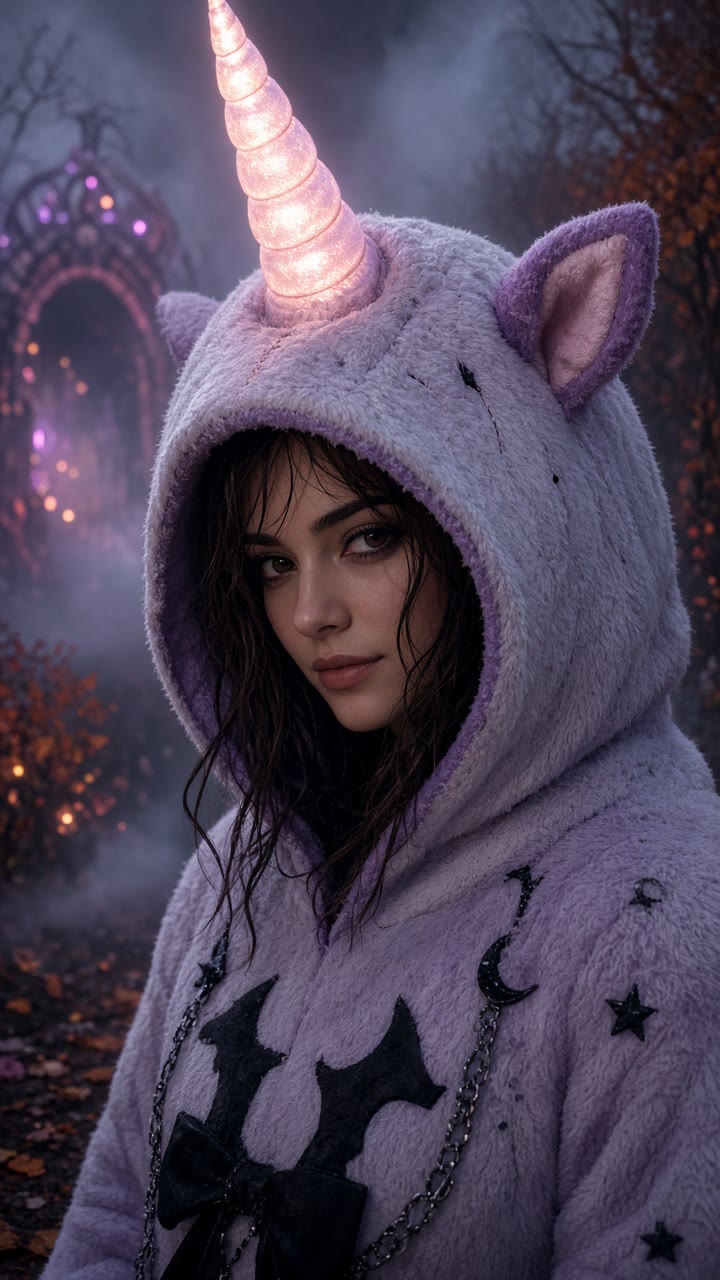 Haunted Unicorn Mascot AI Trend: Spooky Cute Horn Look From One Photo — AI meme template preview