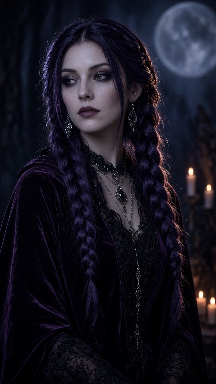 Midnight Braids AI Trend: Violet Gothic Braids From One Photo — AI meme template preview