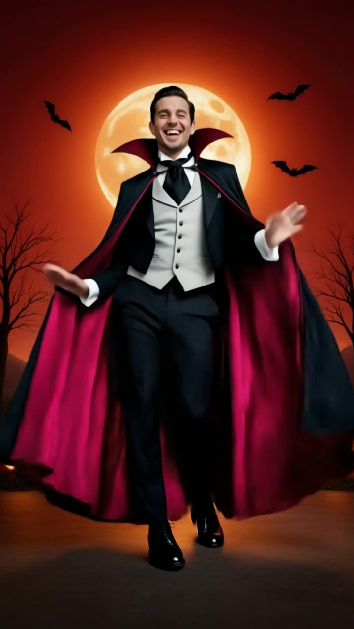 Spooky Scary Skeletons AI Dance: You as the Vampire Under the Orange Moon — AI meme template preview